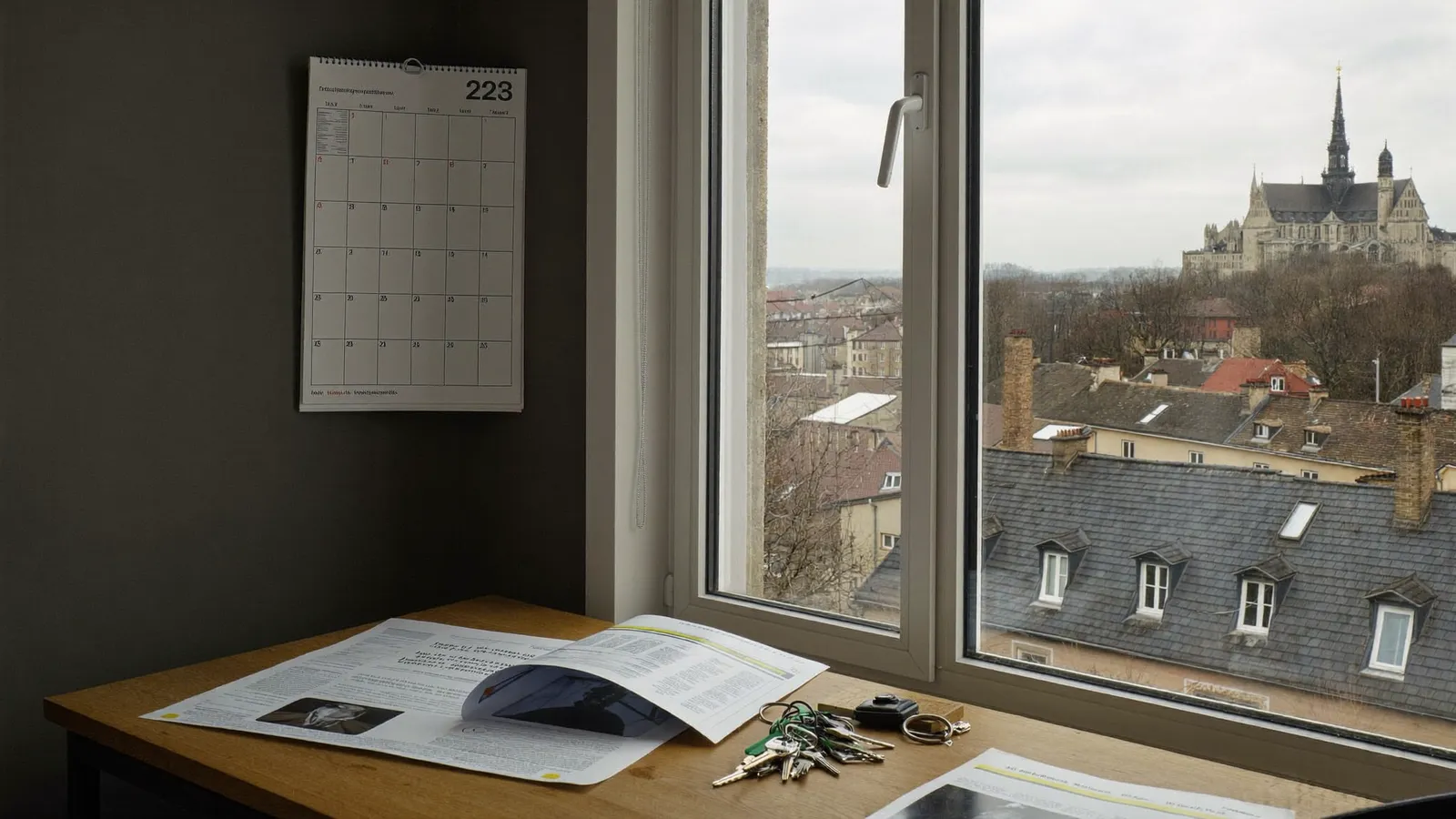Calendrier 2026 et rapport de diagnostic énergétique posés près d'une fenêtre à Évreux